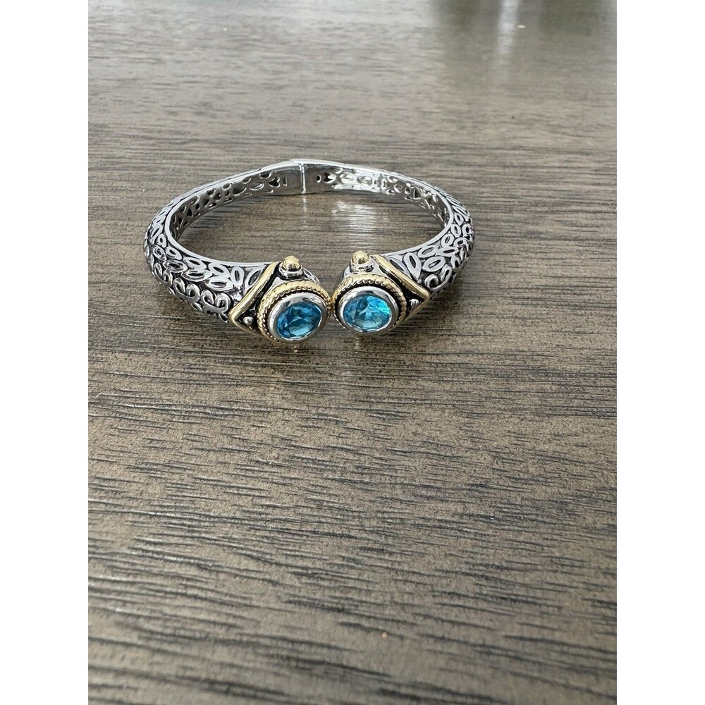 Blue Crystal Two Tone Hinged Bangle Bracelet  Paula Deen